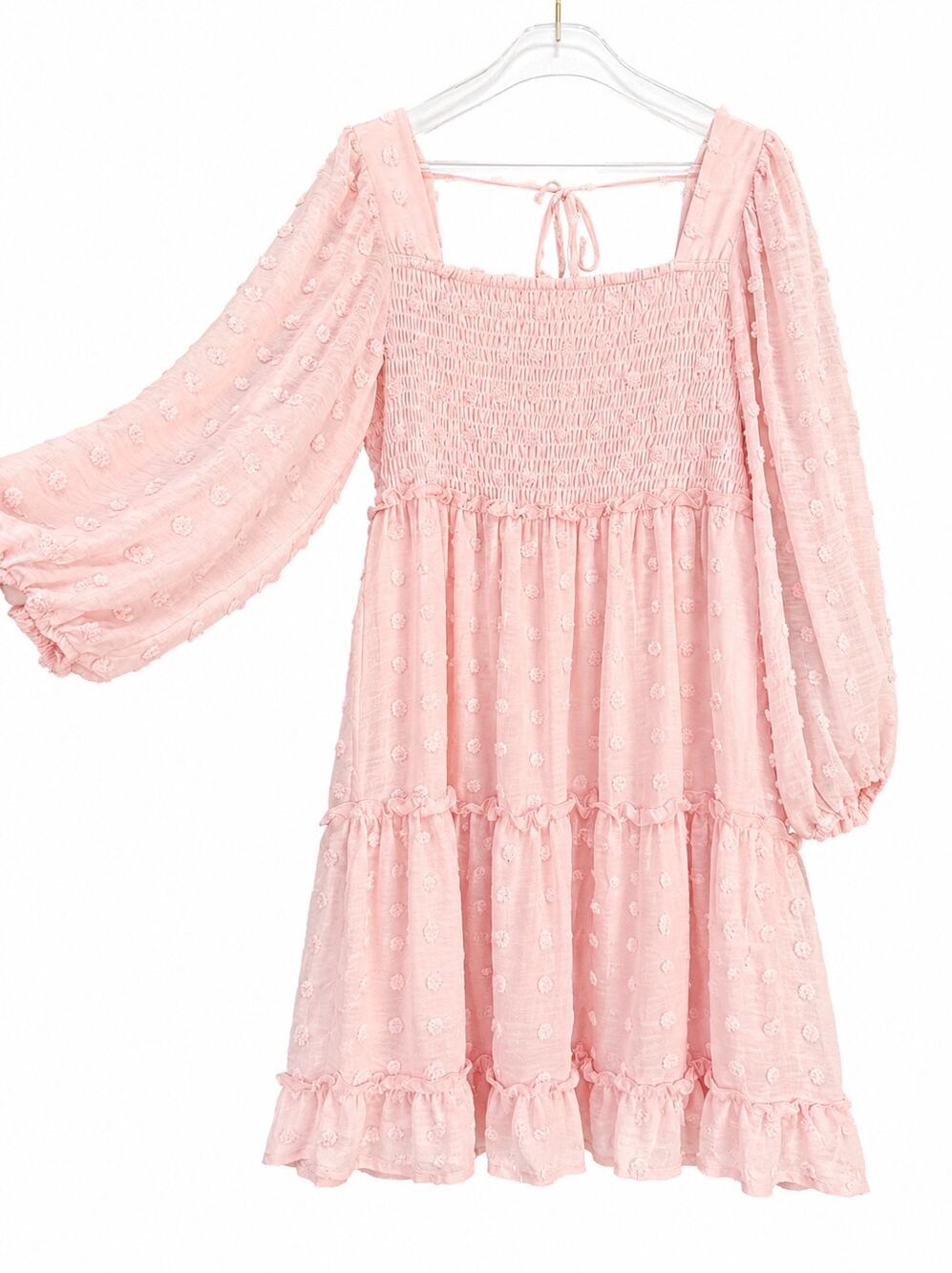 Bella Ella Blush Swiss Dot Smocked Mini Dress